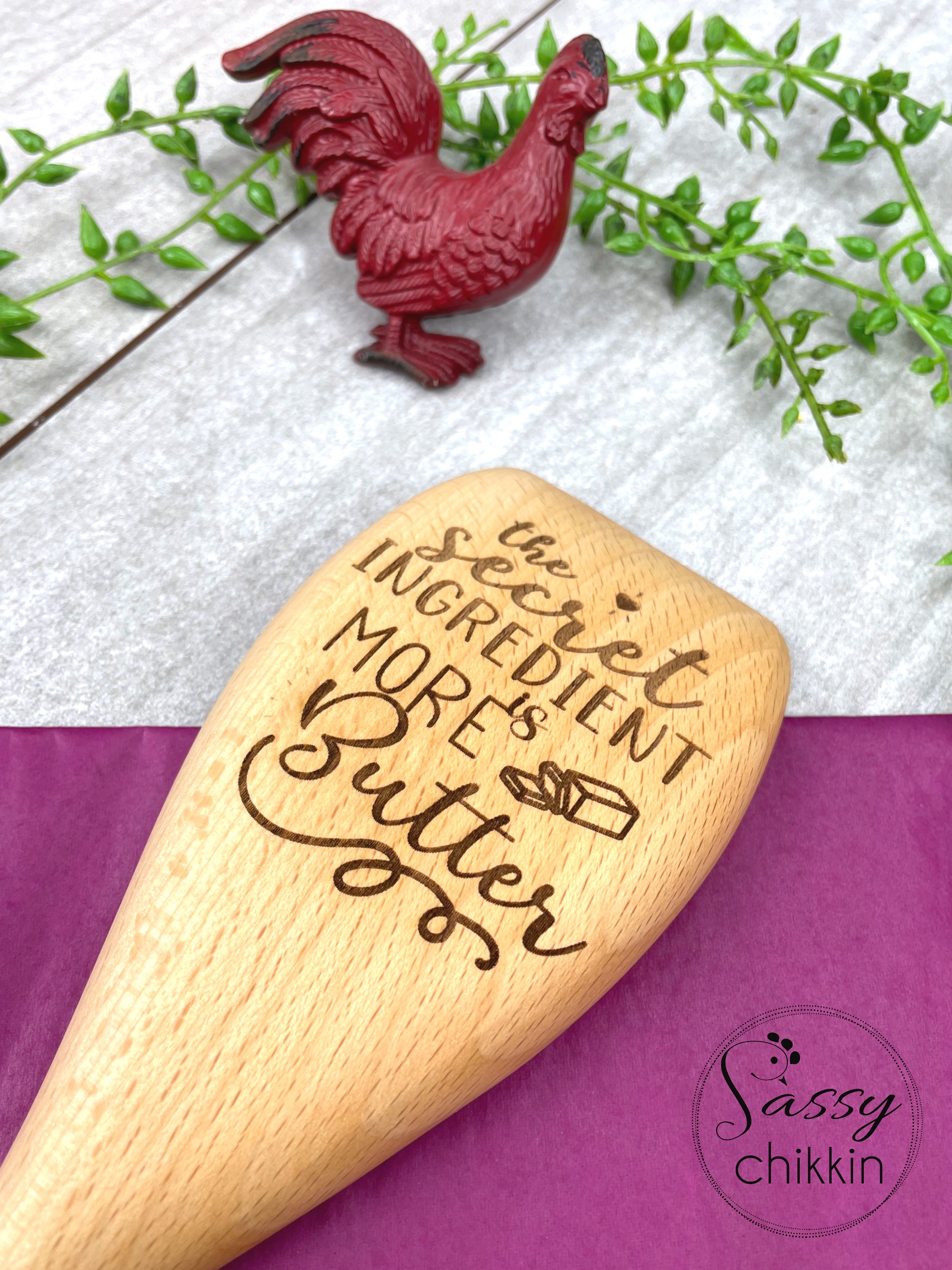 The Secret Ingredient is More Butter Wooden Spoon, Funny Cooking Gift, Kitchen image 2