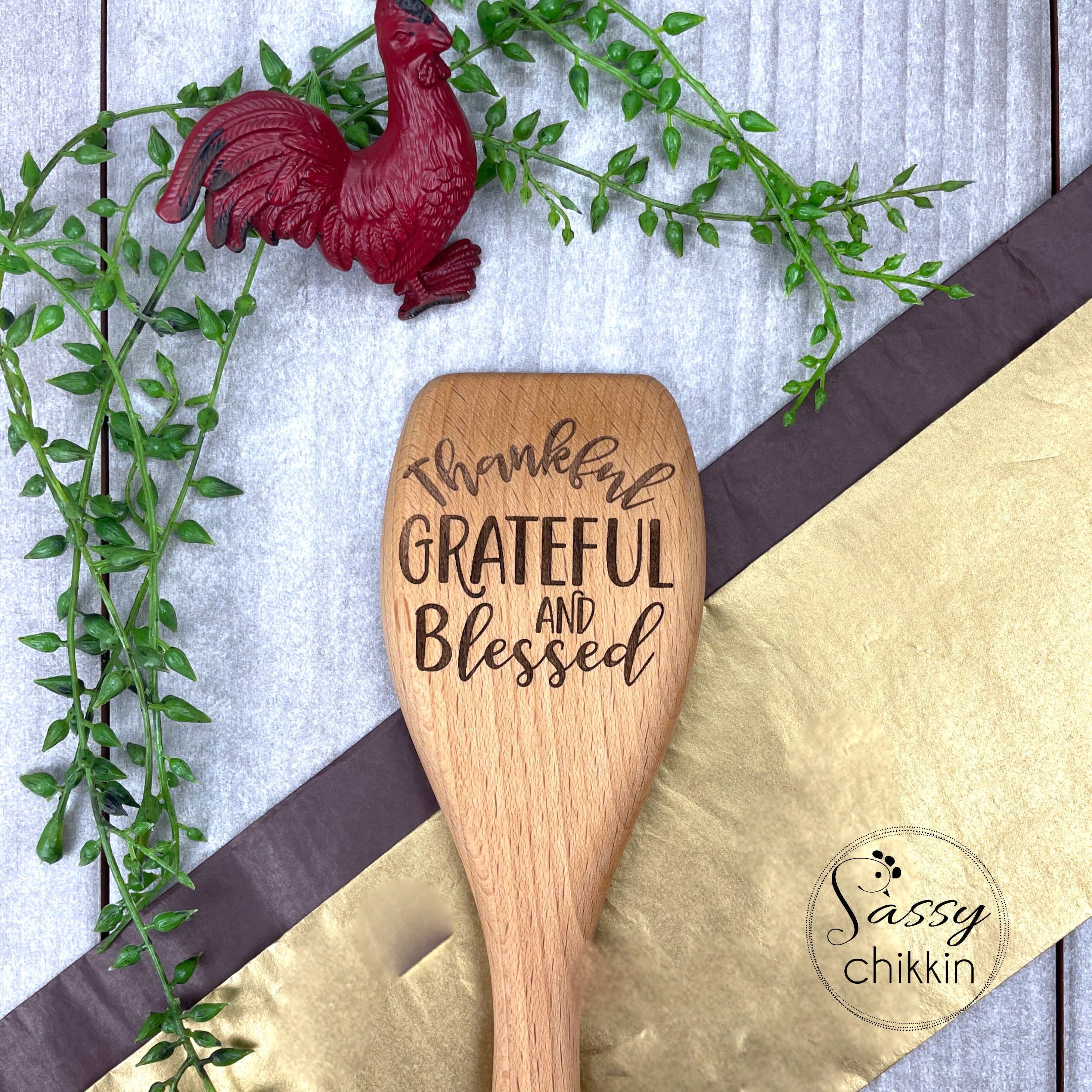 Thankful Grateful Blessed Wooden Spoon, Choice of Round or Square, Housewarming image 3
