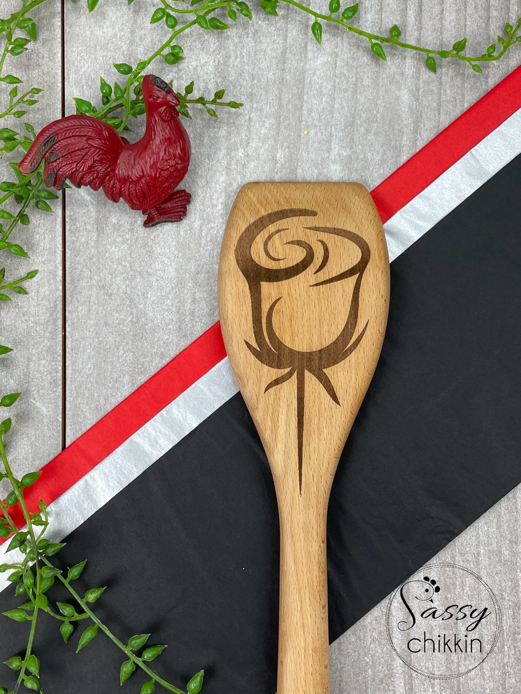 Long Stem Rose Cooking Utensil, Laser Engraved Floral Wooden Spoon, Kitchen Gift image 3