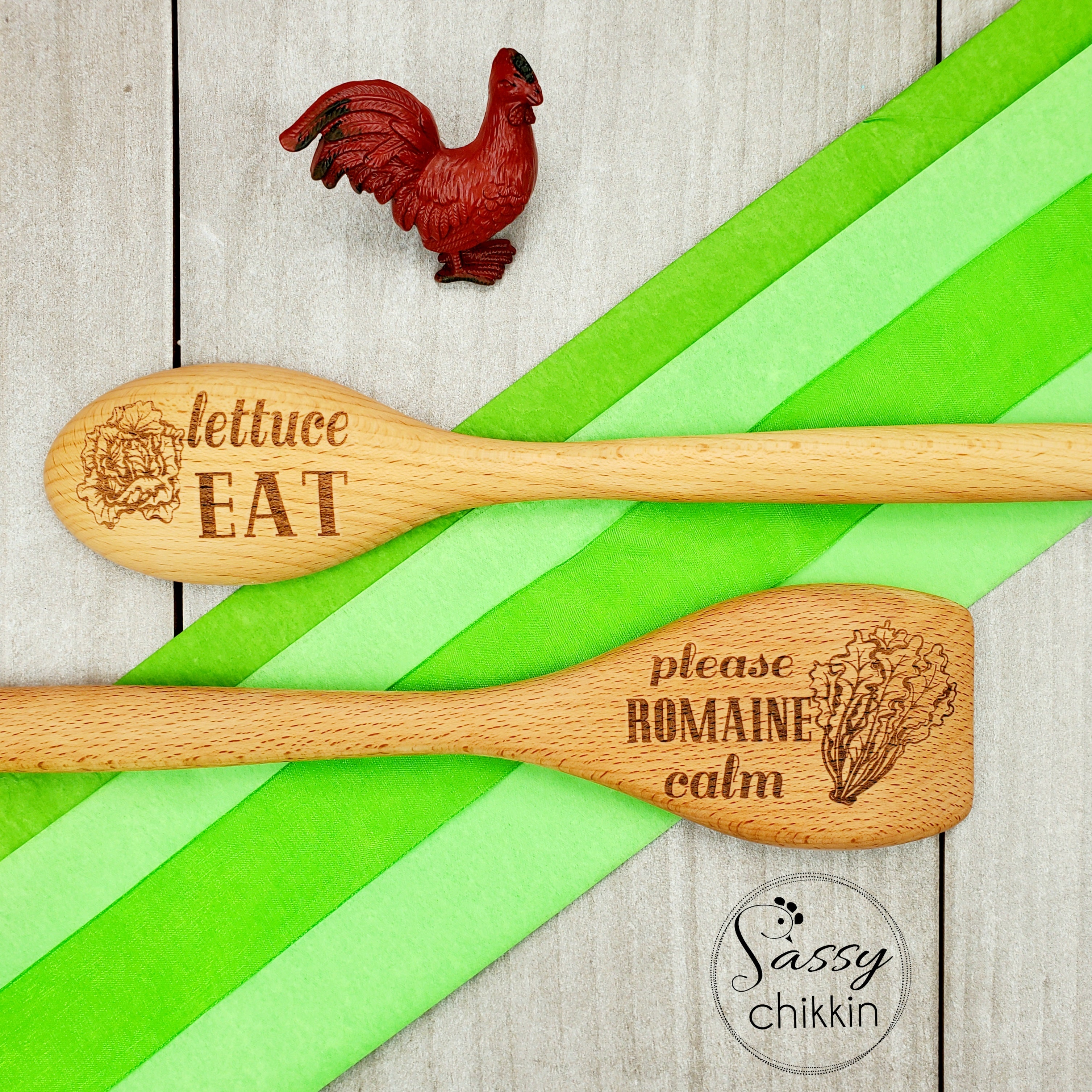 Lettuce Eat & Please Romaine Calm funny dad joke salad spoons for wedding gift image 1