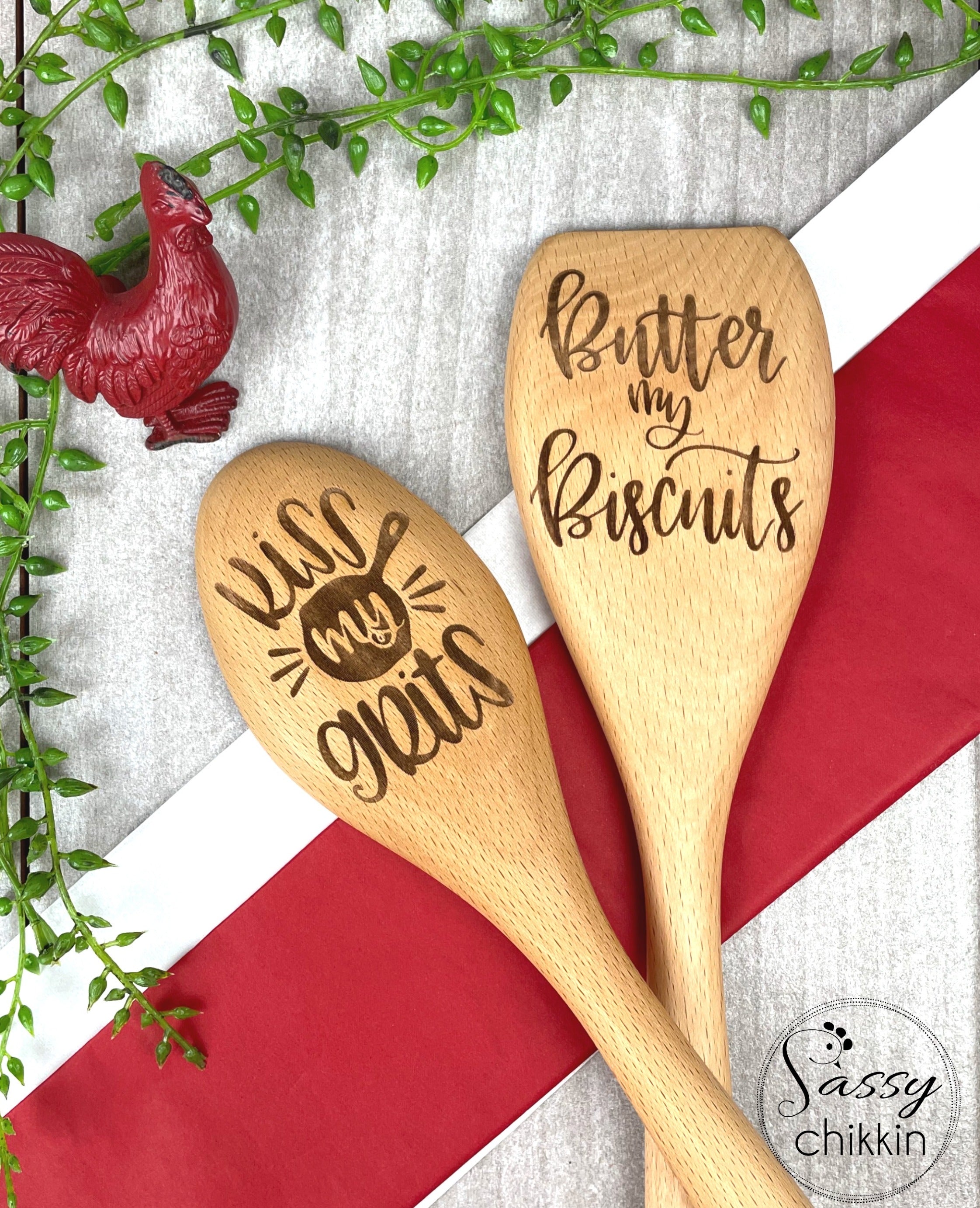 Kiss My Grits and Butter MyBiscuits Sassy wooden Spoon set image 0