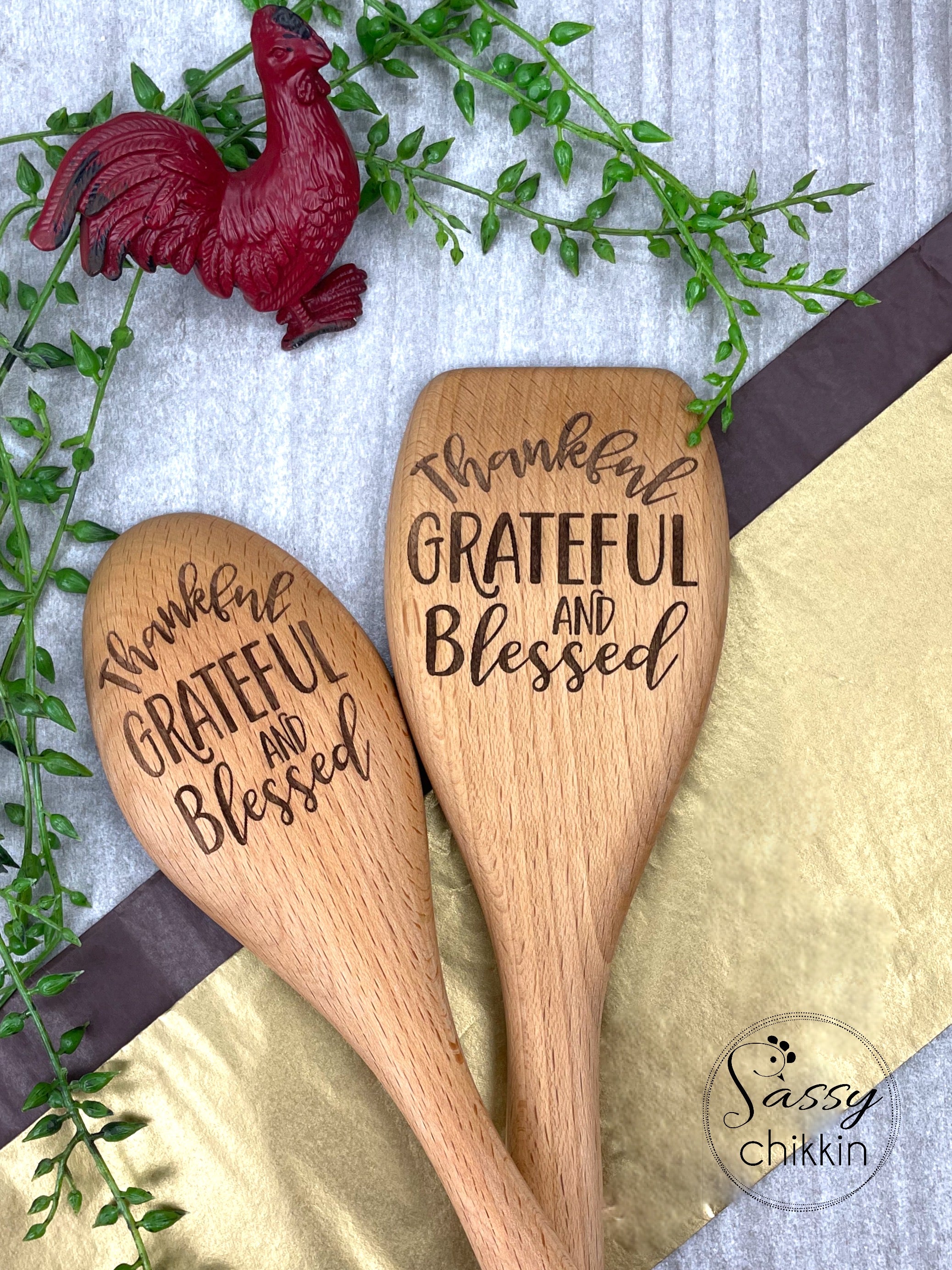 Thankful Grateful Blessed Wooden Spoon, Choice of Round or Square, Housewarming image 0