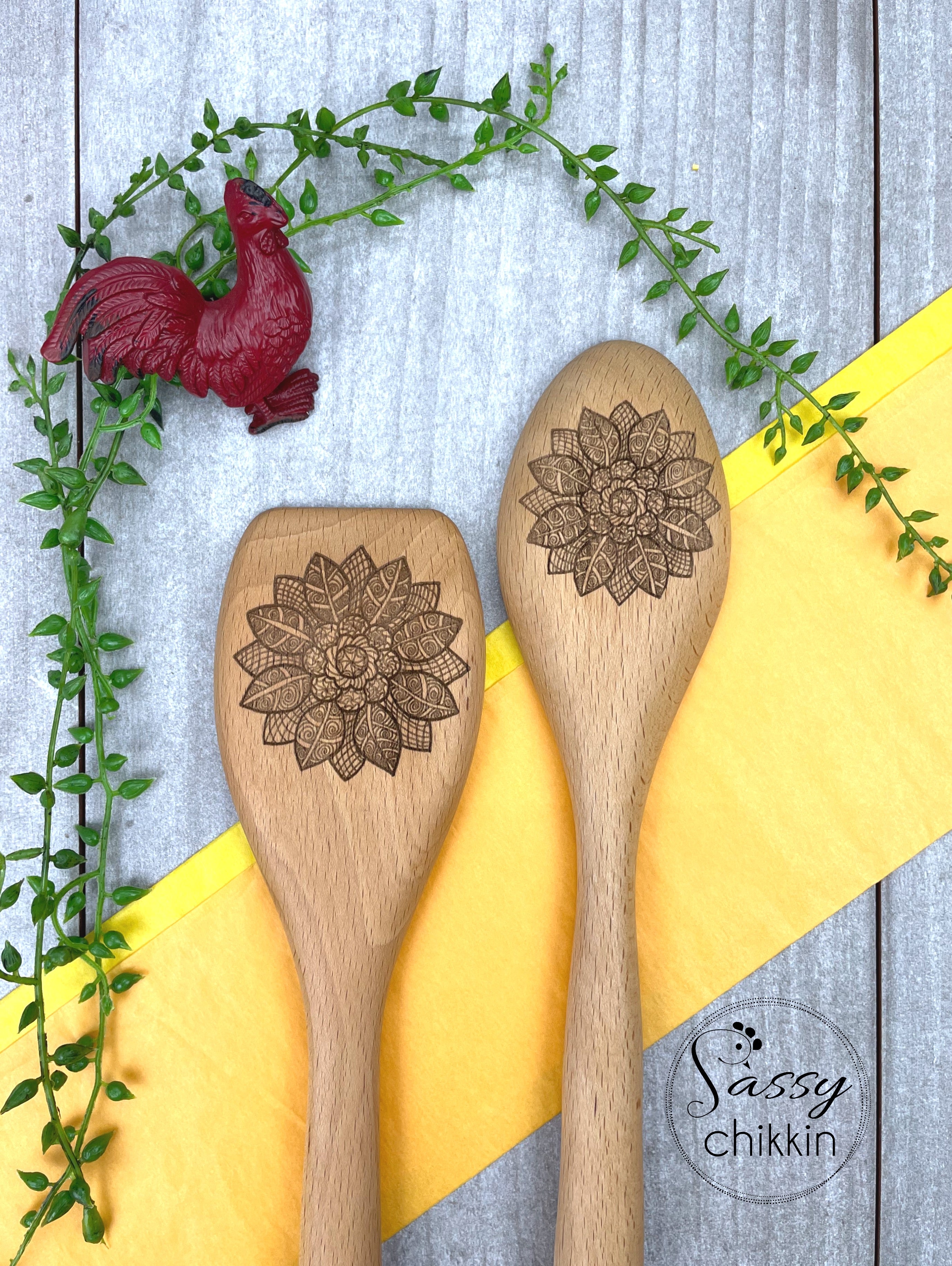 Sunflower Mandala Wooden Spoon, Pretty Floral Kitchen Decor, Choice of style  image 0