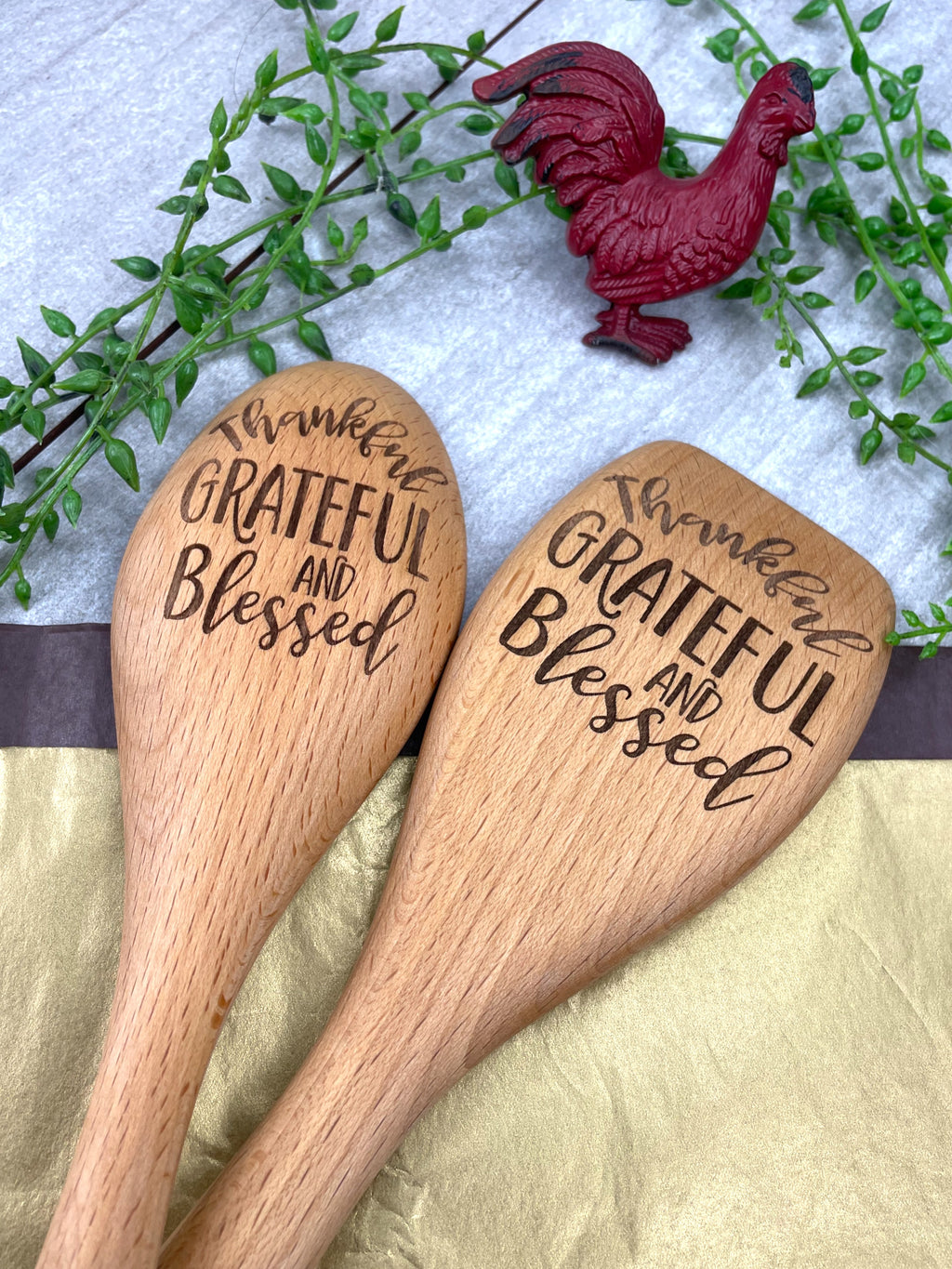 Thankful Grateful Blessed Wooden Spoon, Choice of Round or Square, Housewarming image 1