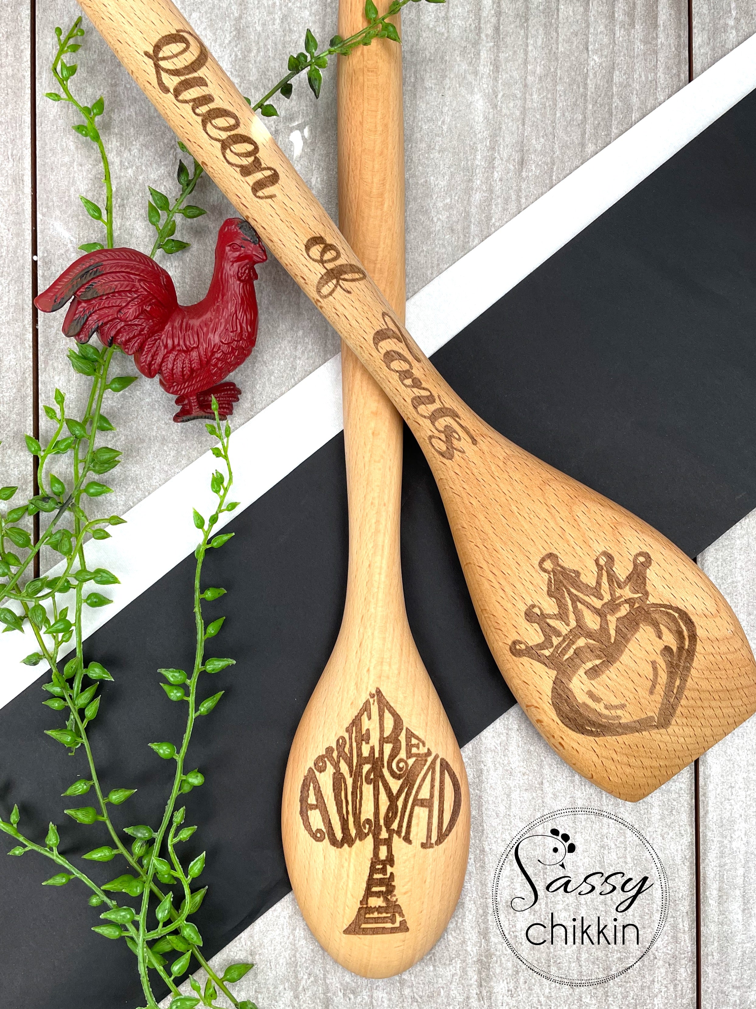 Queen of Tarts and We’re All Mad Here Wooden Spoon Set, Wonderland Themed image 0