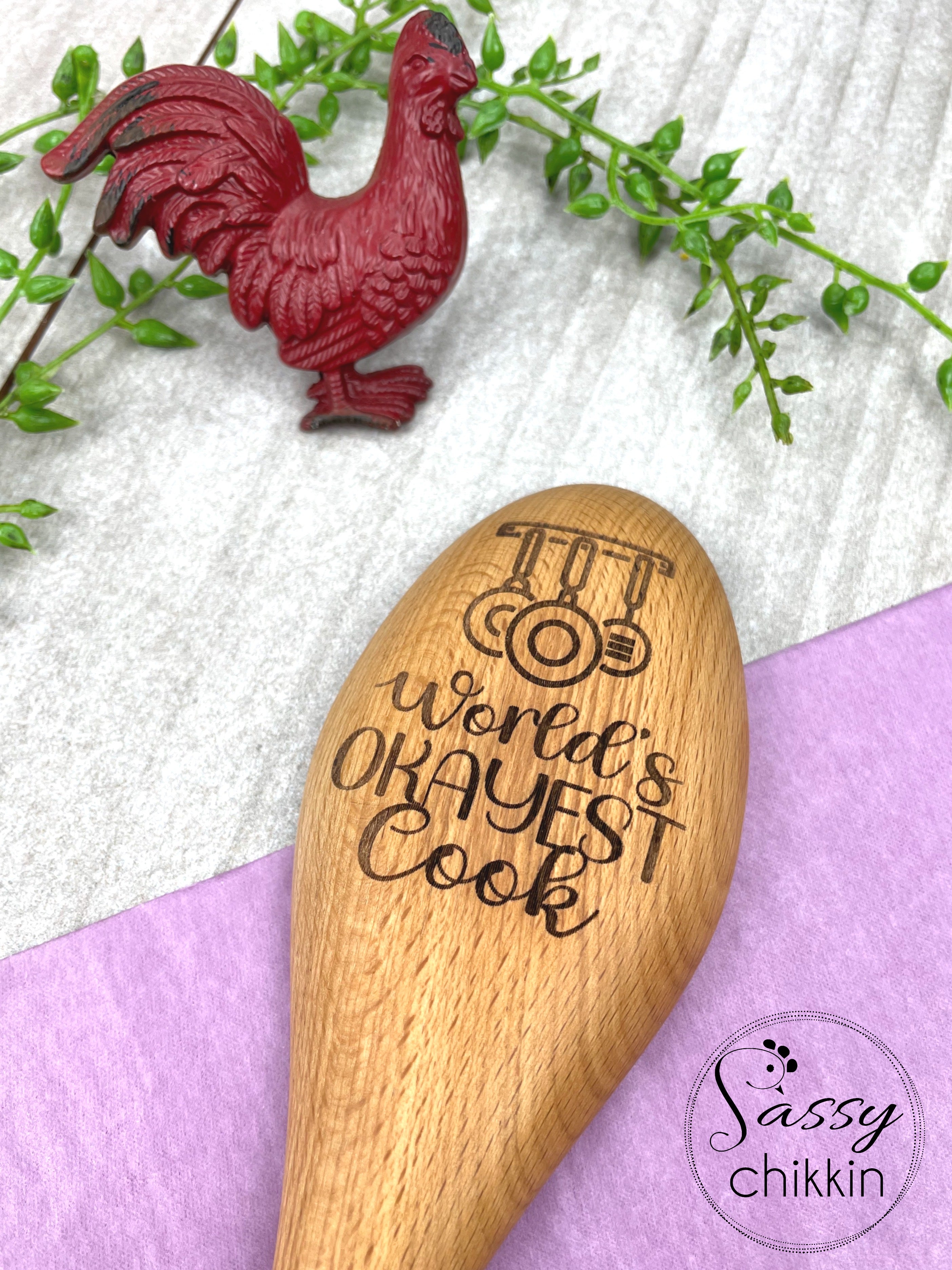 World's Okayest Cook Wooden Spoon, Funny Cooking Gift, Snarky Sarcastic Gift image 1