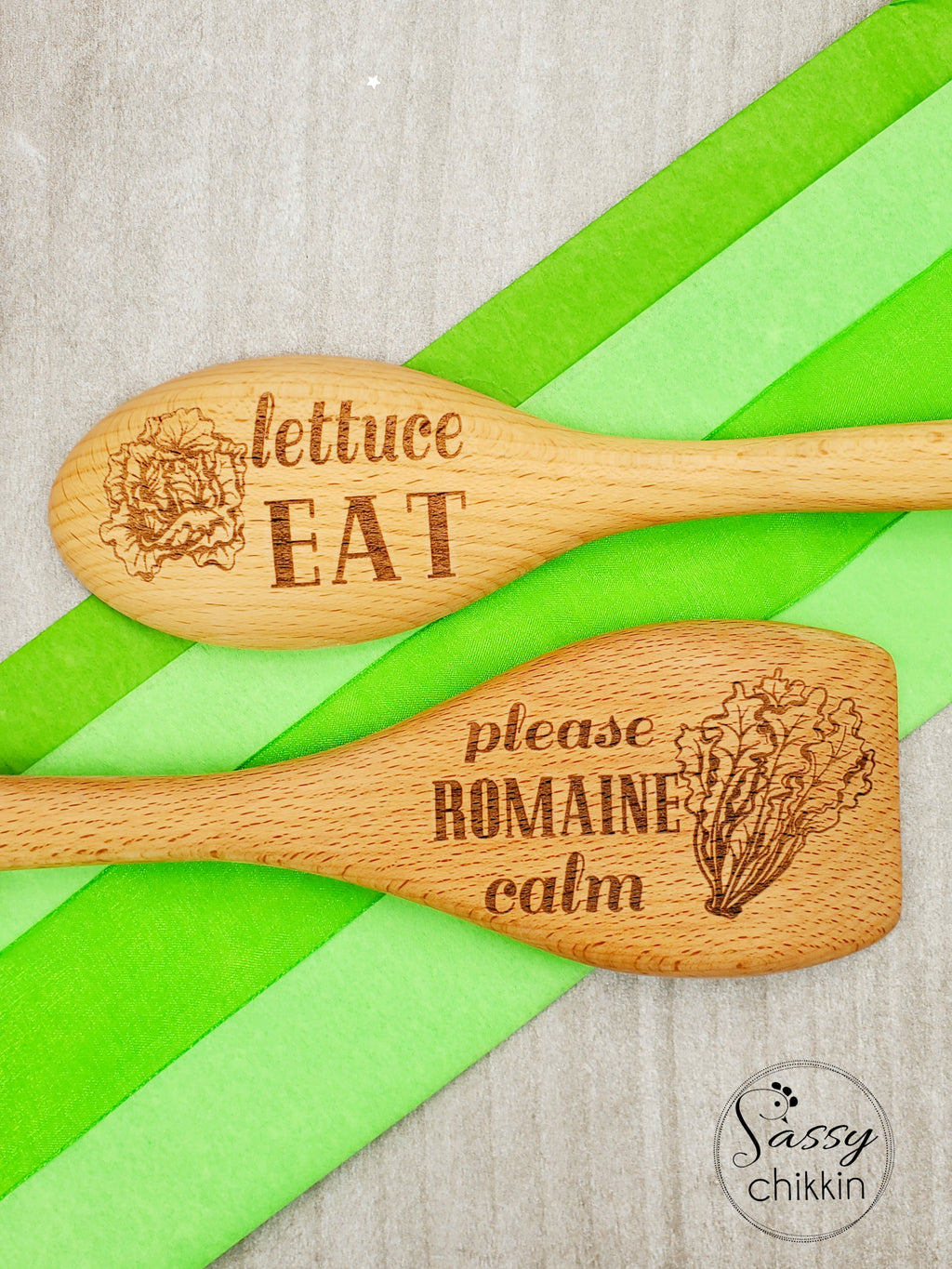 Lettuce Eat & Please Romaine Calm funny dad joke salad spoons for wedding gift image 0