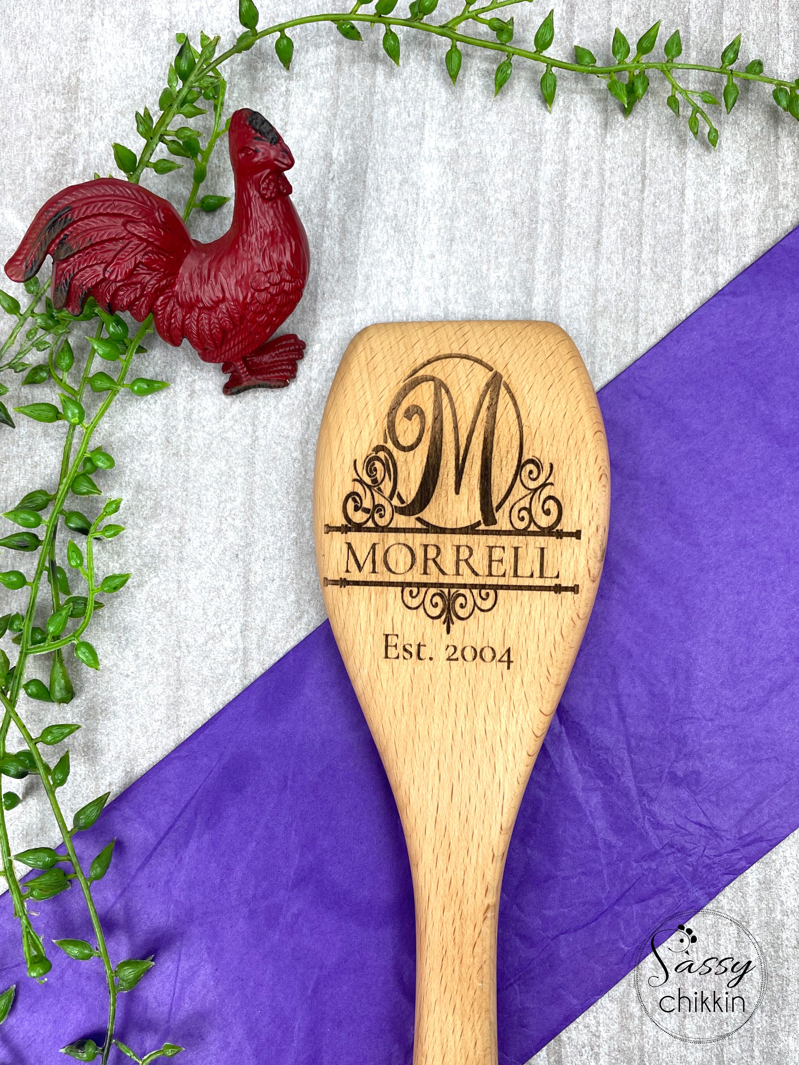 Personalized Initial Monogram Wooden Spoon, Established Anniversary year, Couple image 1