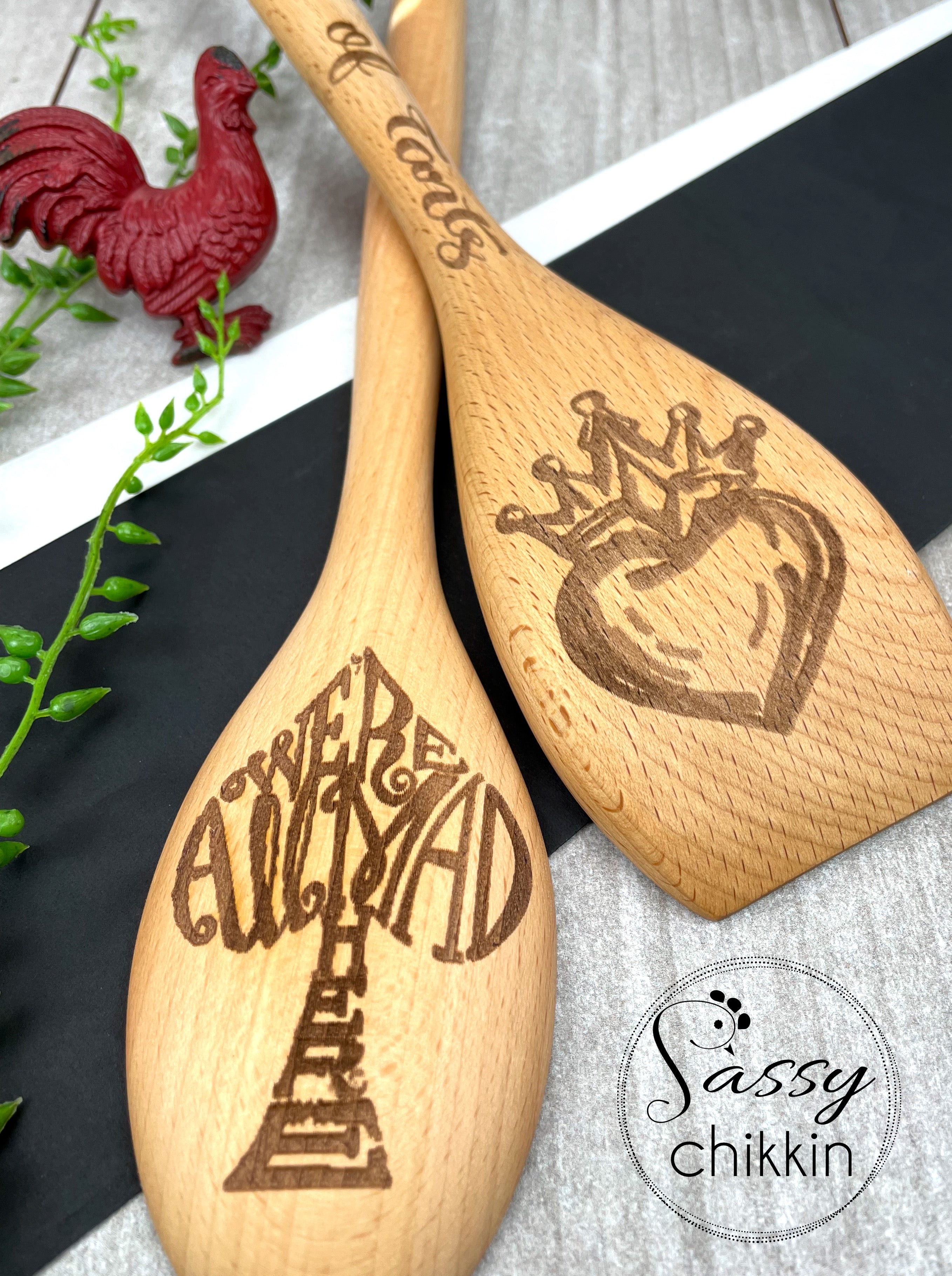 Queen of Tarts and We’re All Mad Here Wooden Spoon Set, Wonderland Themed image 1