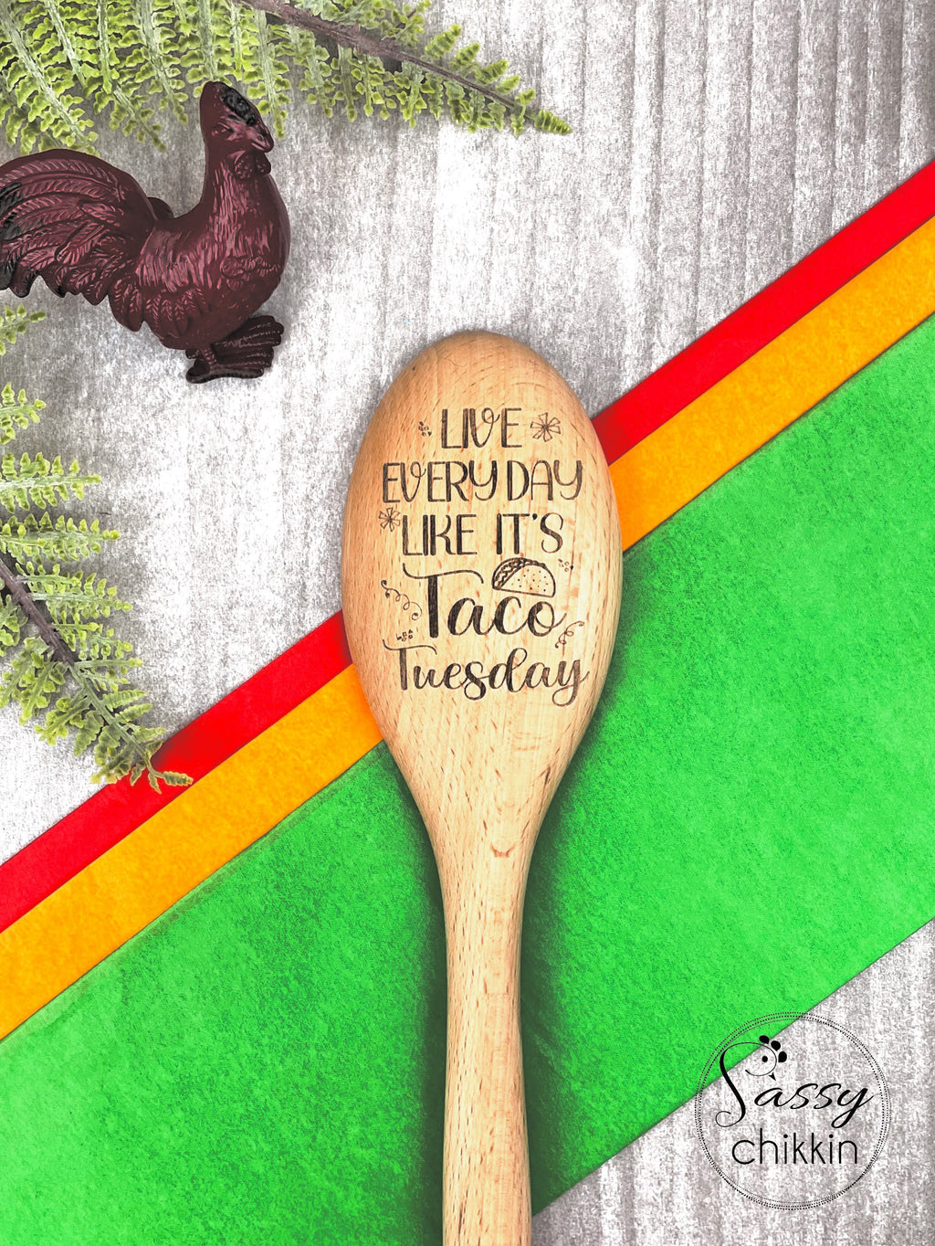 Live Every Day Like It’s Taco Tuesday Wooden Spoon, Fun Taco Gift image 0