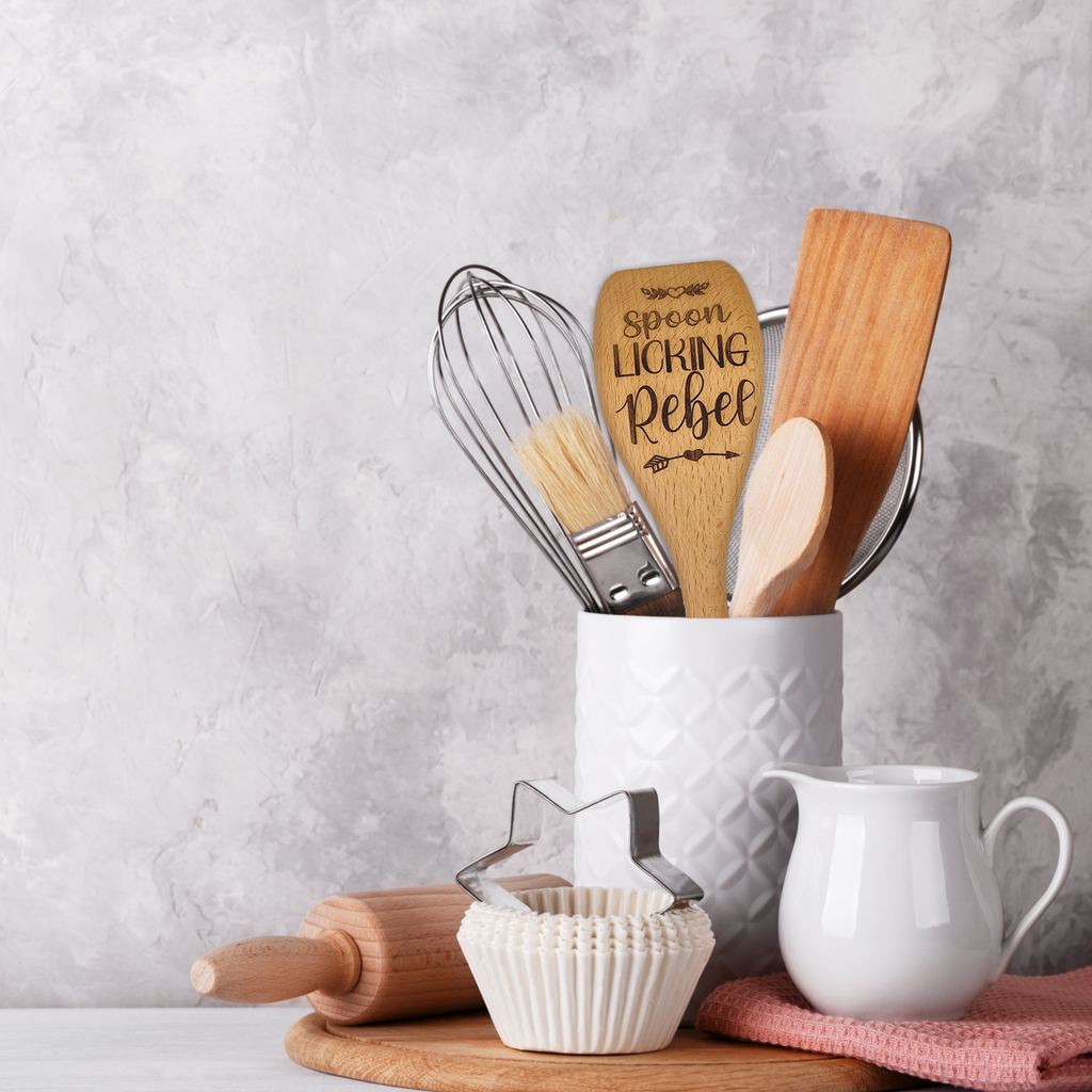 Spoon Licking Rebel Wooden Spoon, Funny Kitchen Utensil, Engraved Gift image 1