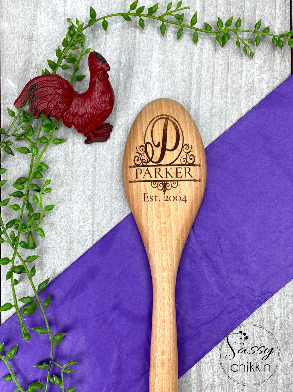Personalized Initial Monogram Wooden Spoon, Established Anniversary year, Couple image 2