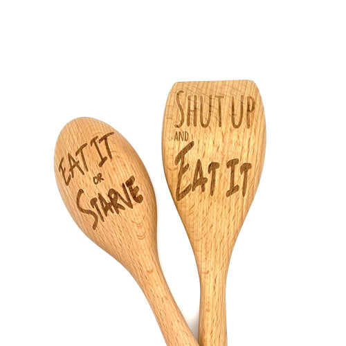 Eat It Or Starve Wooden Cooking Spoon, Funny Gift Idea for Picky Eaters image 1