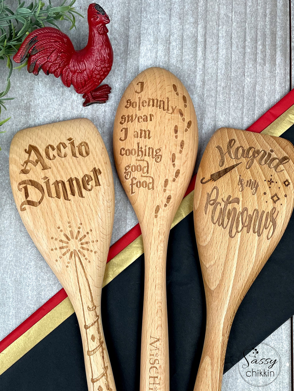 Wizard World Set of 3 Wooden Cooking Spoons, Magic Wand, Potions, Mischief, Luck image 1