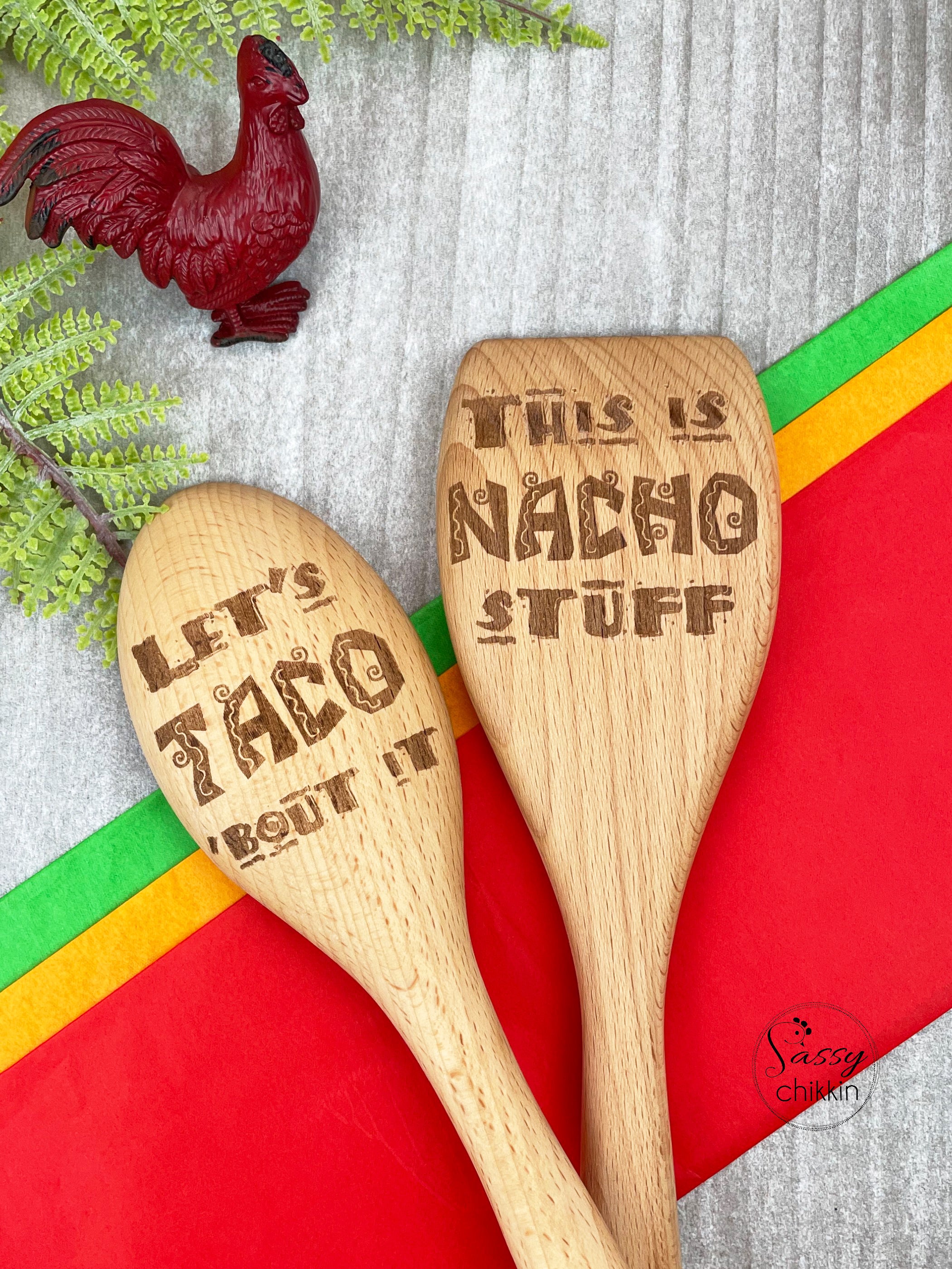 Taco Nacho Gift set of wooden spoons ADD Personalization Taco Bout It Nacho Stuf image 0