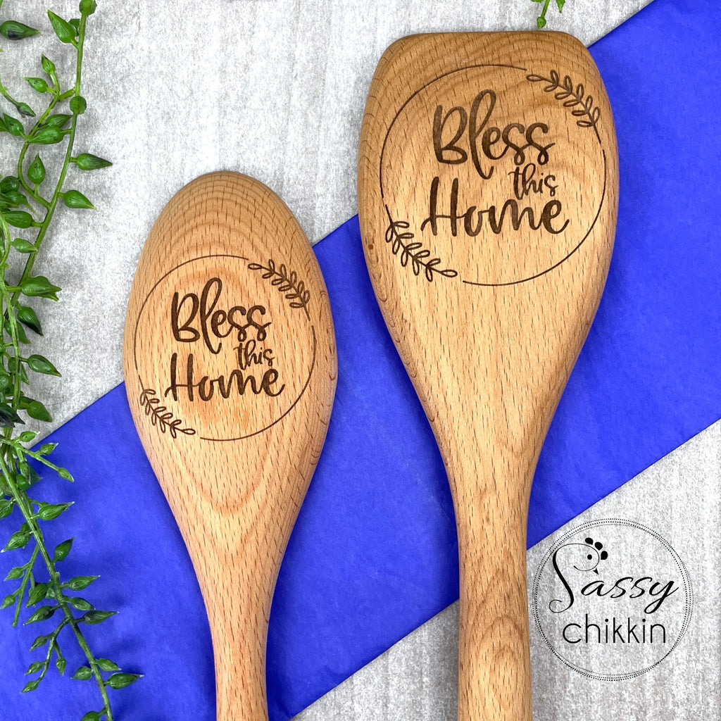 Bless This Home Wooden Spoon, Choice of Round or Square, HousewarmingGift image 2