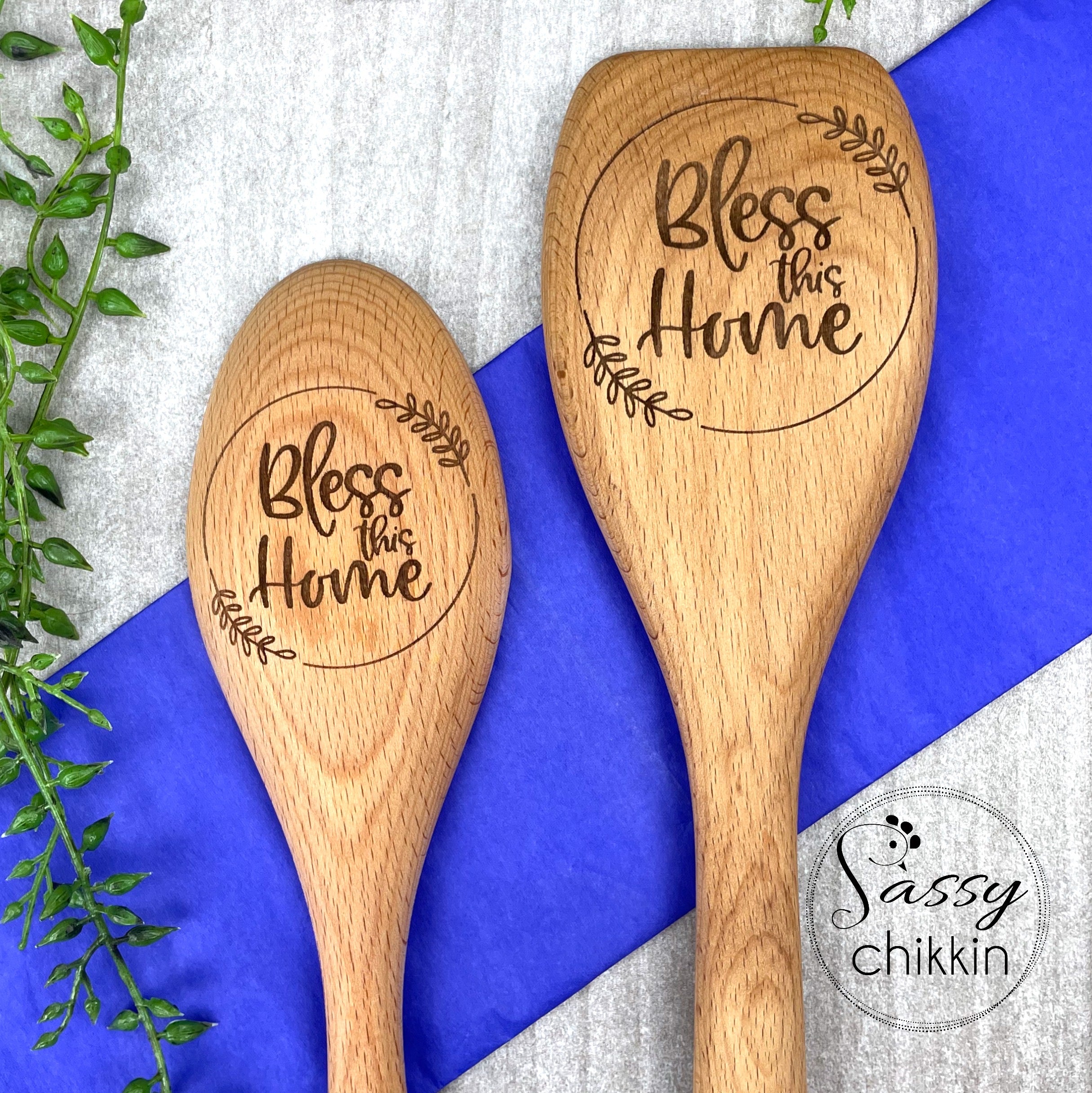 Bless This Home Wooden Spoon, Choice of Round or Square, HousewarmingGift image 2