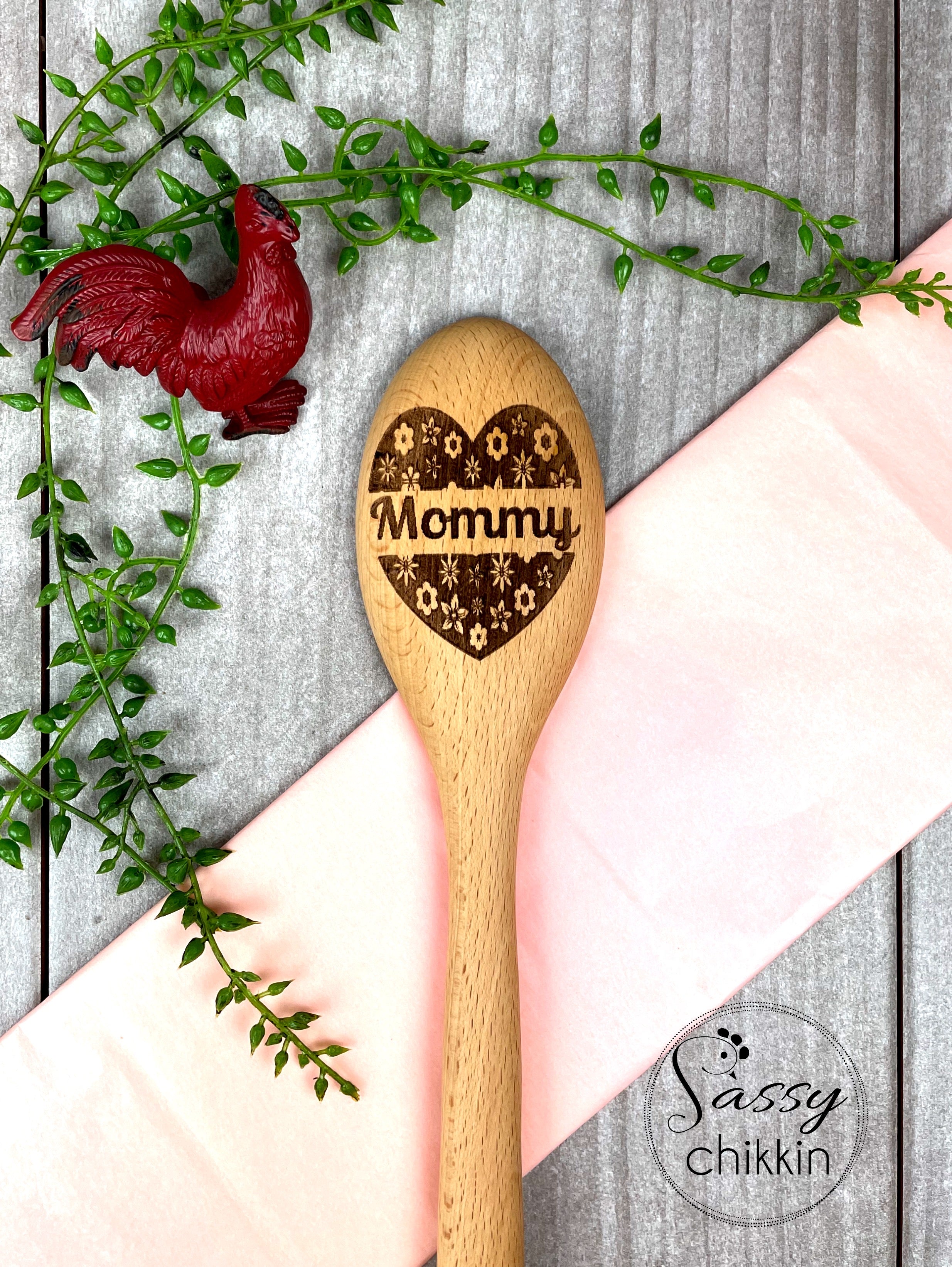 Mommy Mom Mama Grandma floral heart personalized wooden spoon mothers day gift image 1