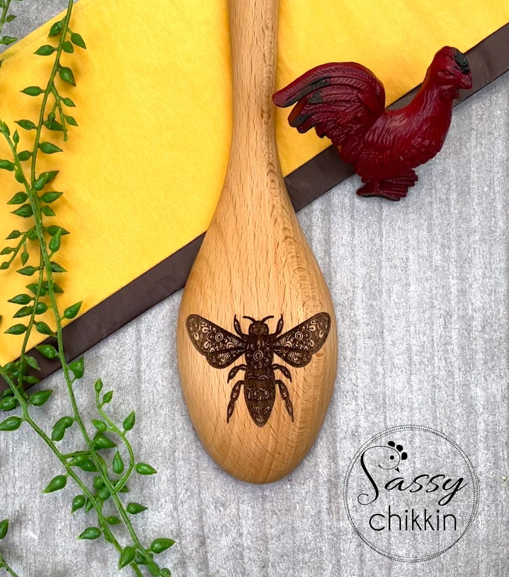 Honey bee mandala zentangle wooden spoon for beekeepers, honey lovers, bees image 0