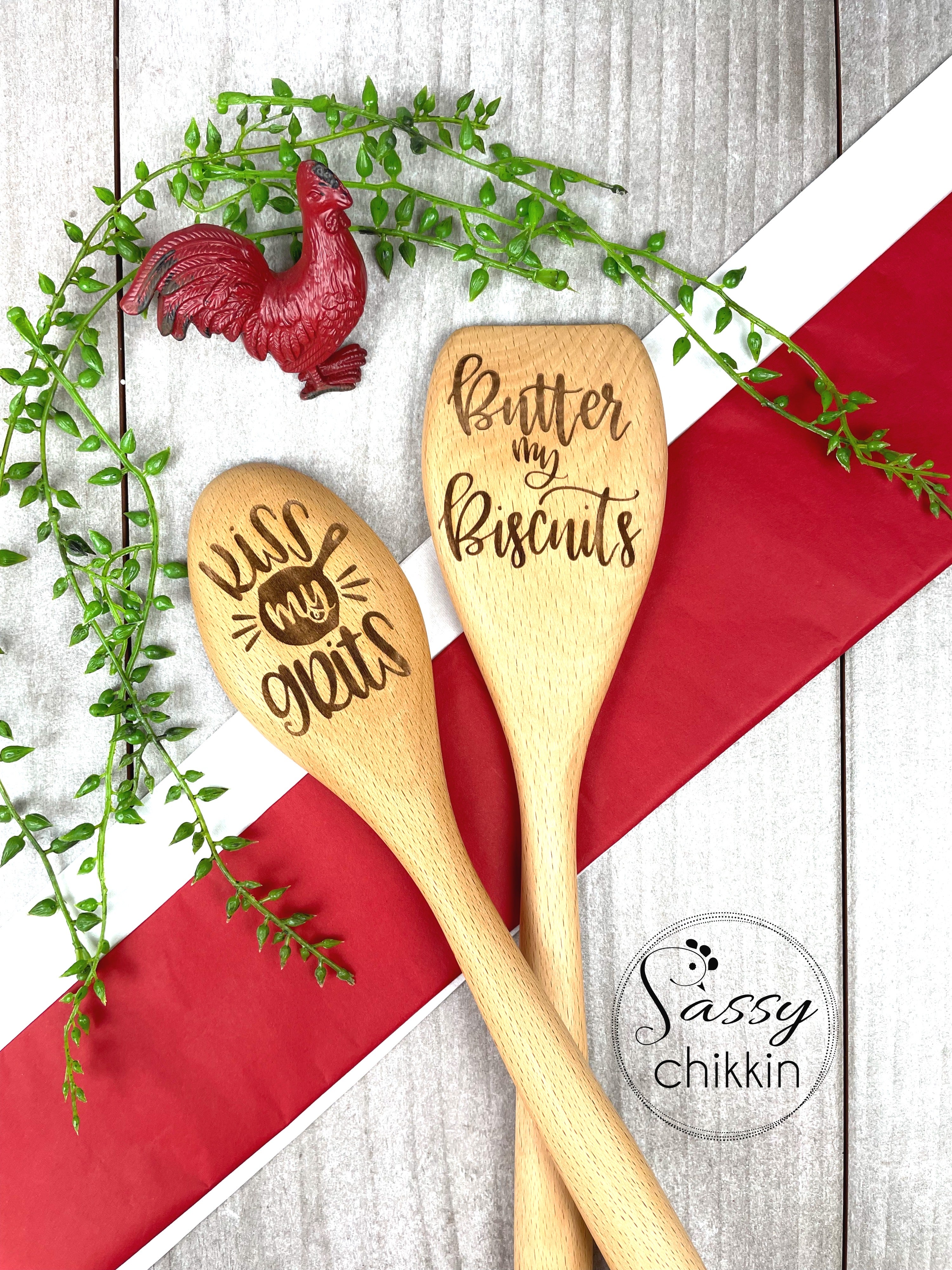 Kiss My Grits and Butter MyBiscuits Sassy wooden Spoon set image 1