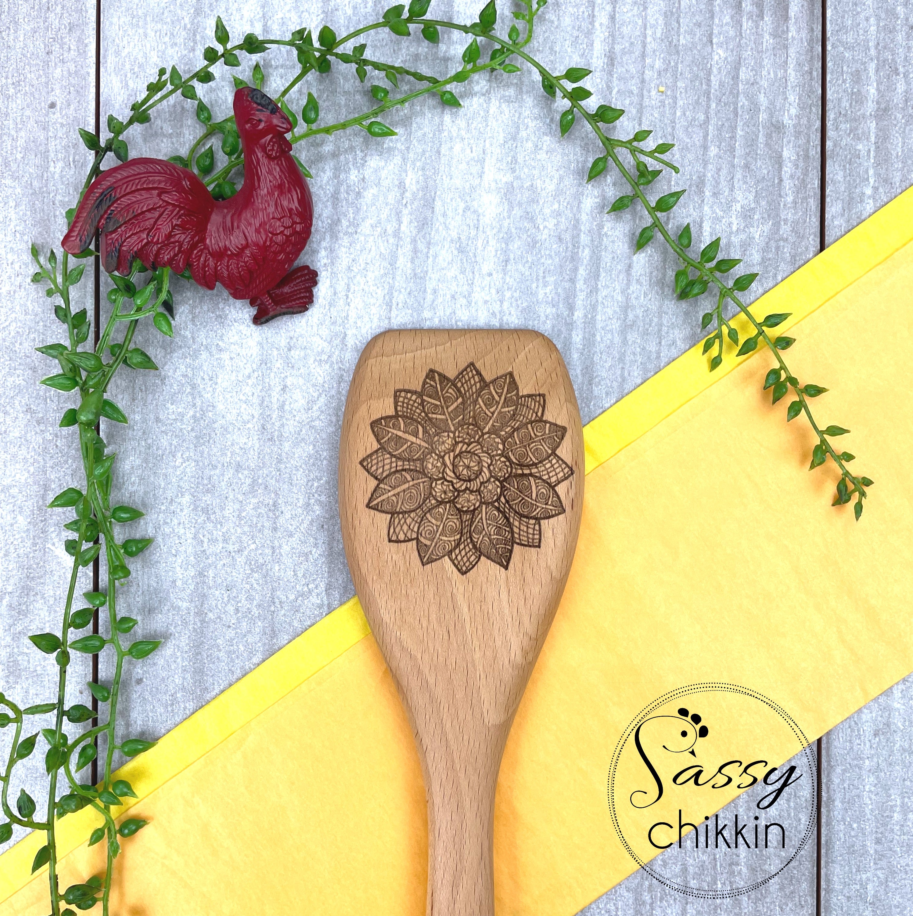 Sunflower Mandala Wooden Spoon, Pretty Floral Kitchen Decor, Choice of style  image 2