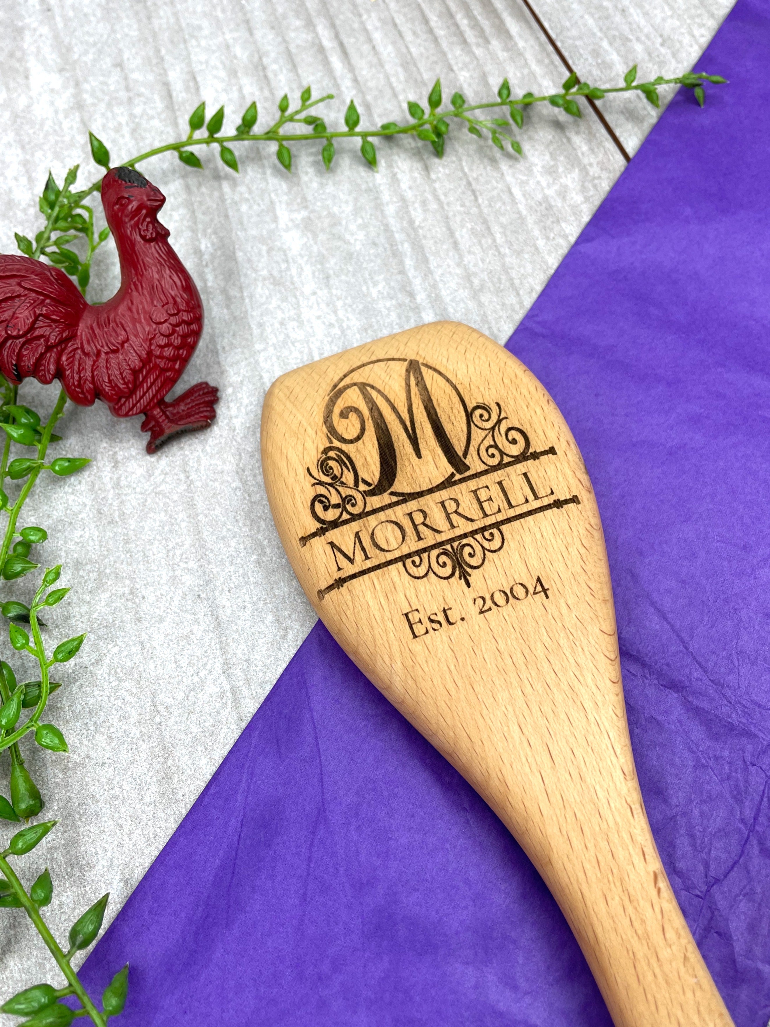 Personalized Initial Monogram Wooden Spoon, Established Anniversary year, Couple image 3