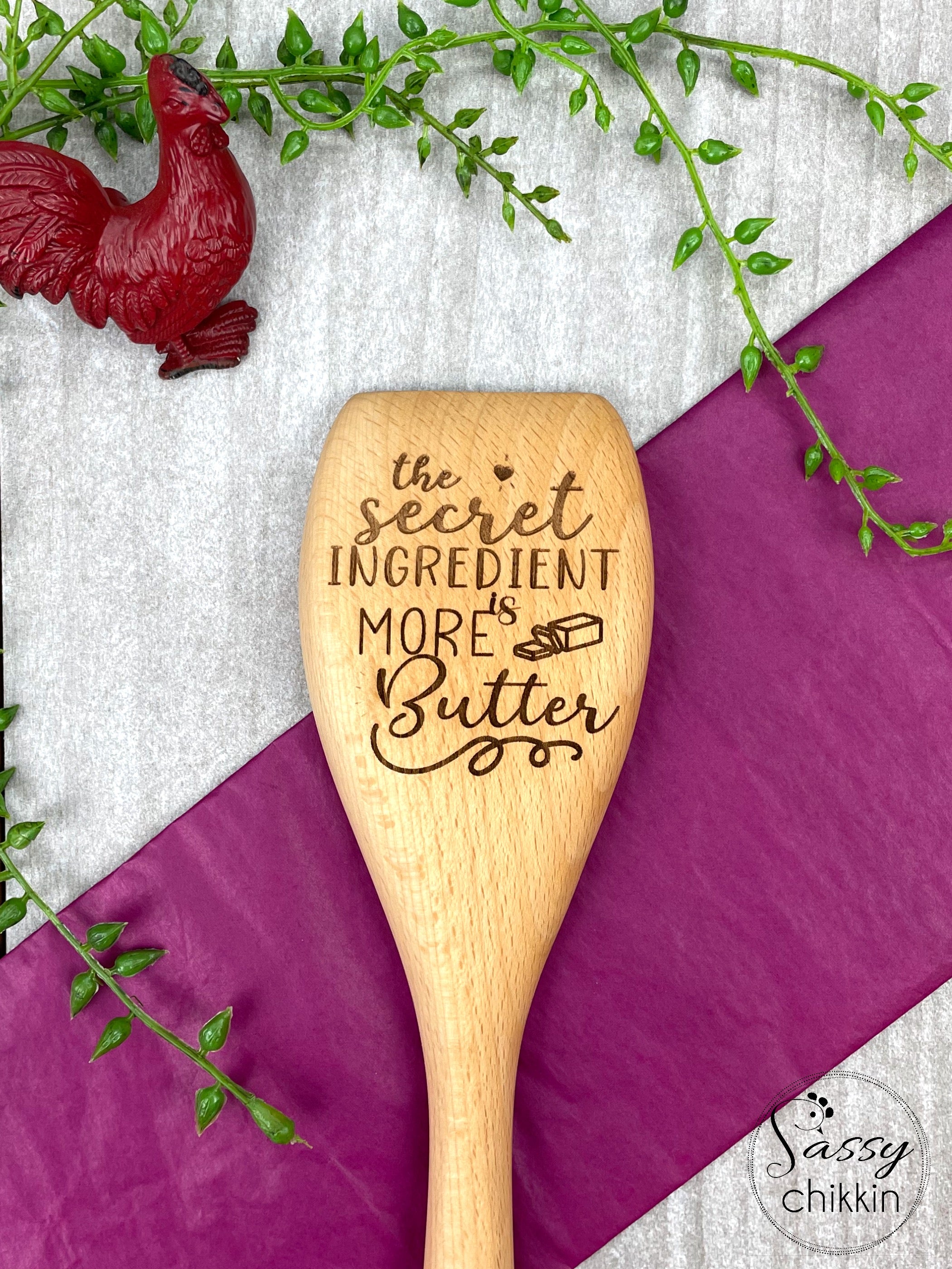 The Secret Ingredient is More Butter Wooden Spoon, Funny Cooking Gift, Kitchen image 1