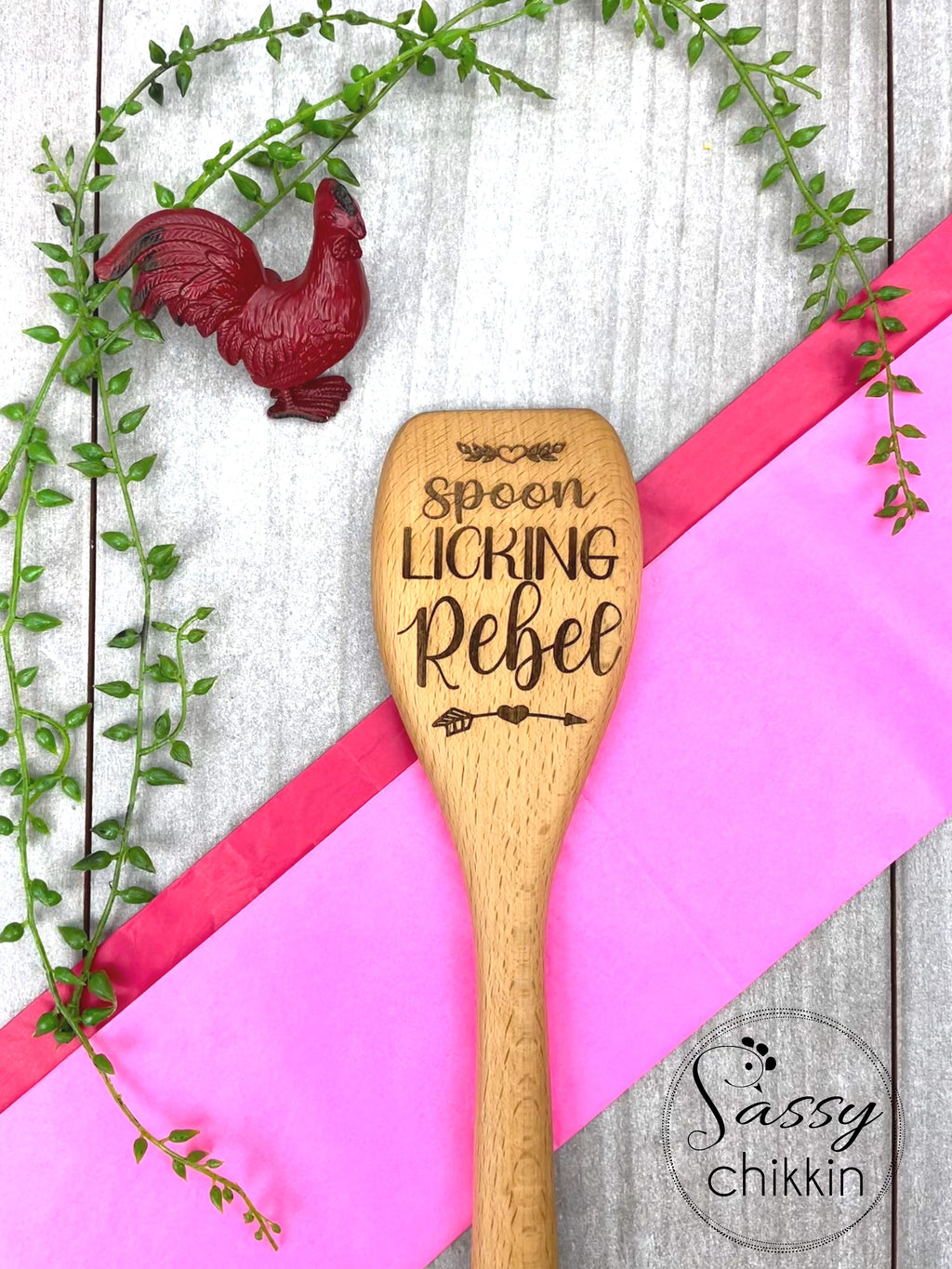 Spoon Licking Rebel Wooden Spoon, Funny Kitchen Utensil, Engraved Gift image 0
