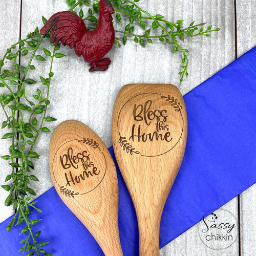 Bless This Home Wooden Spoon, Choice of Round or Square, HousewarmingGift image 0