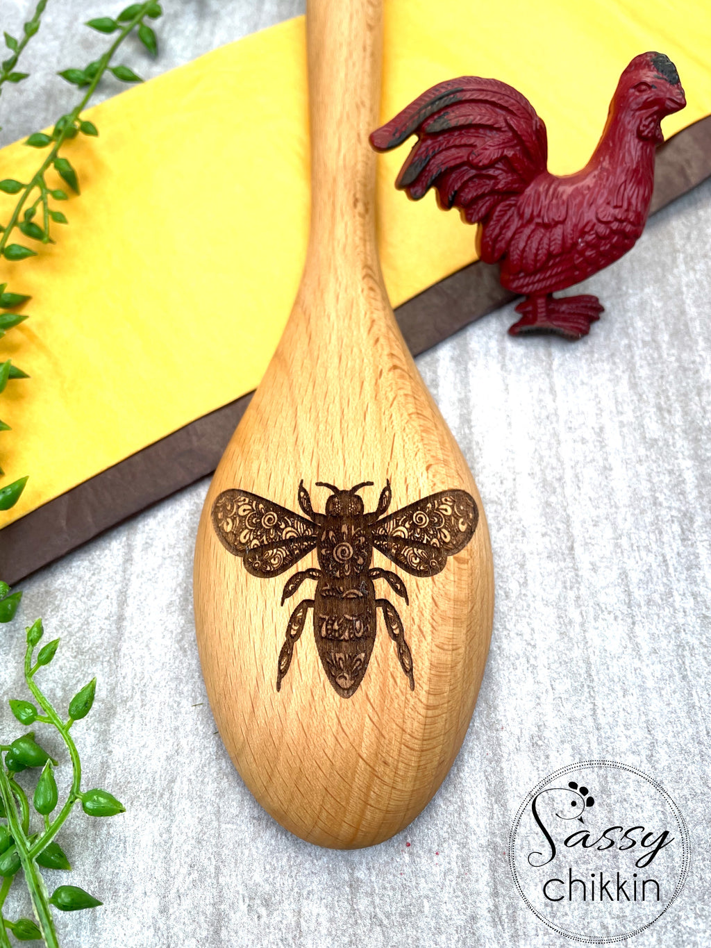 Honey bee mandala zentangle wooden spoon for beekeepers, honey lovers, bees image 1