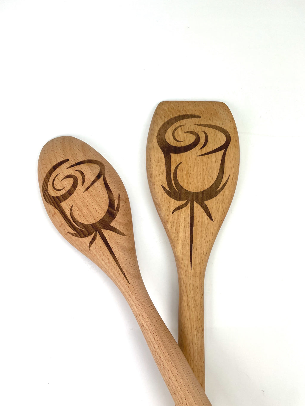 Long Stem Rose Cooking Utensil, Laser Engraved Floral Wooden Spoon, Kitchen Gift image 2