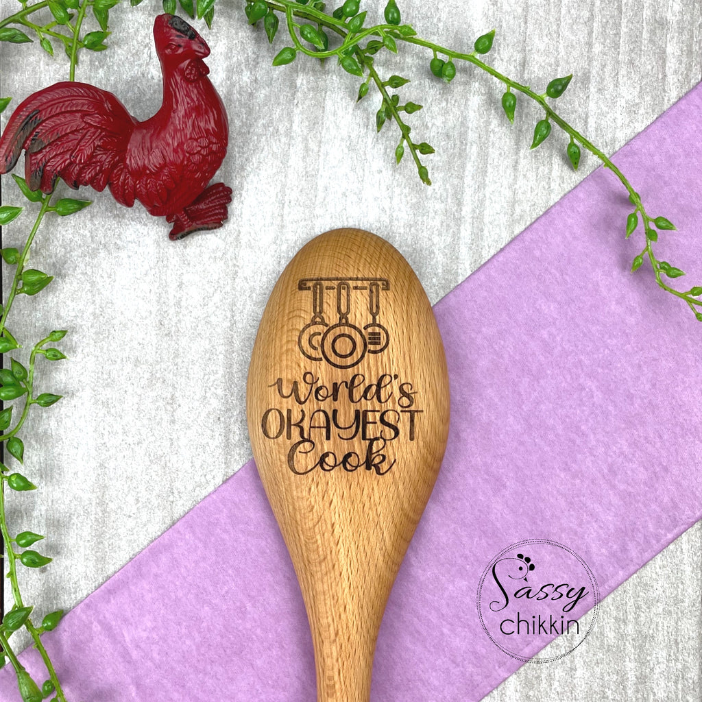 World's Okayest Cook Wooden Spoon, Funny Cooking Gift, Snarky Sarcastic Gift image 0