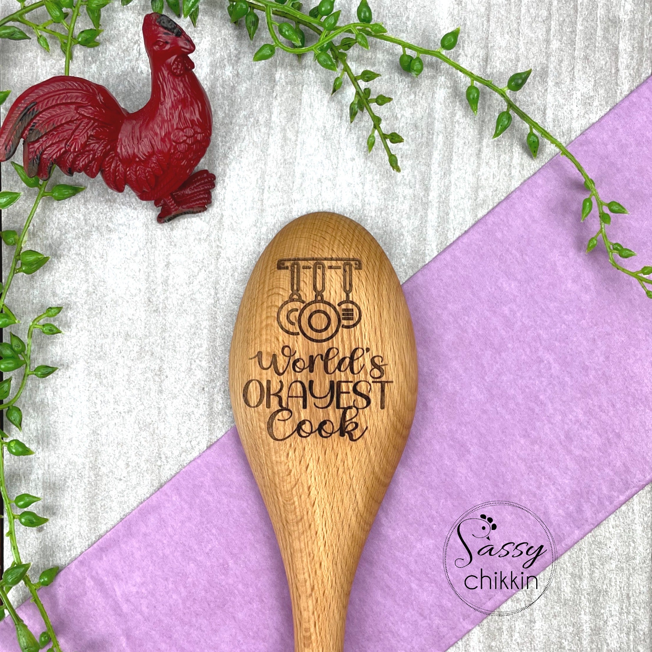 World's Okayest Cook Wooden Spoon, Funny Cooking Gift, Snarky Sarcastic Gift image 0