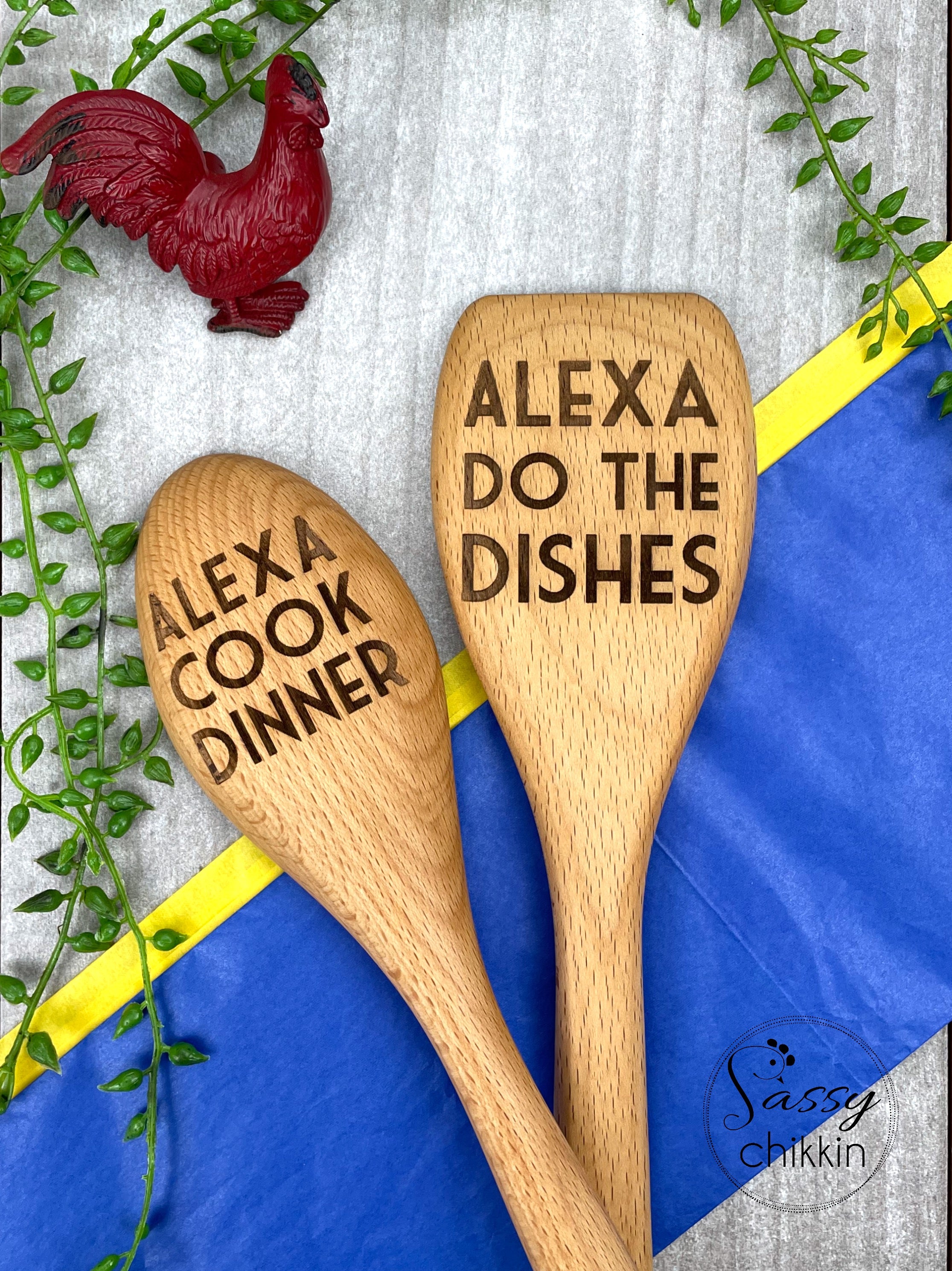 Alexa Do the Dishes Alexa Cook Dinner Set, Set of 2 Wooden Spoons, Funny Gift image 0