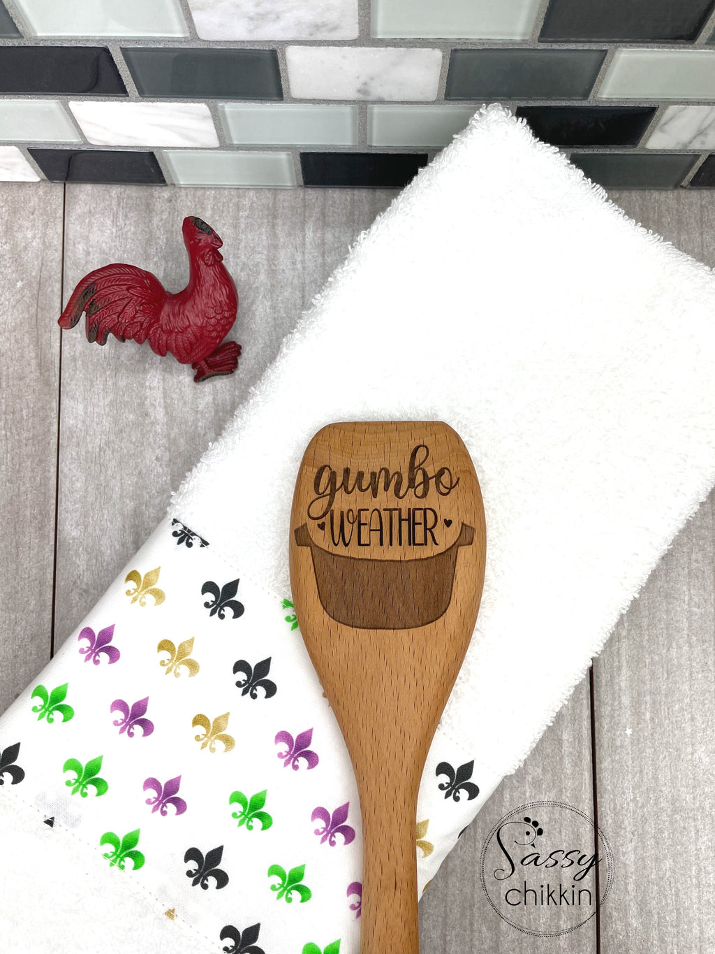 Gumbo Weather Wooden Roux Spoon, Cajun Cooking Utensil & Towel Set, Cajun Gift image 1