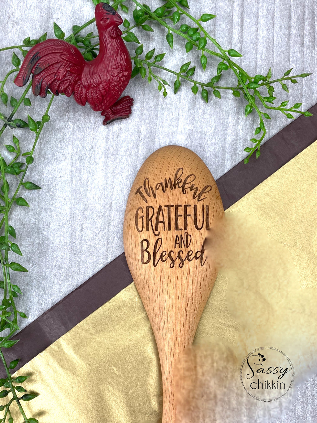 Thankful Grateful Blessed Wooden Spoon, Choice of Round or Square, Housewarming image 2