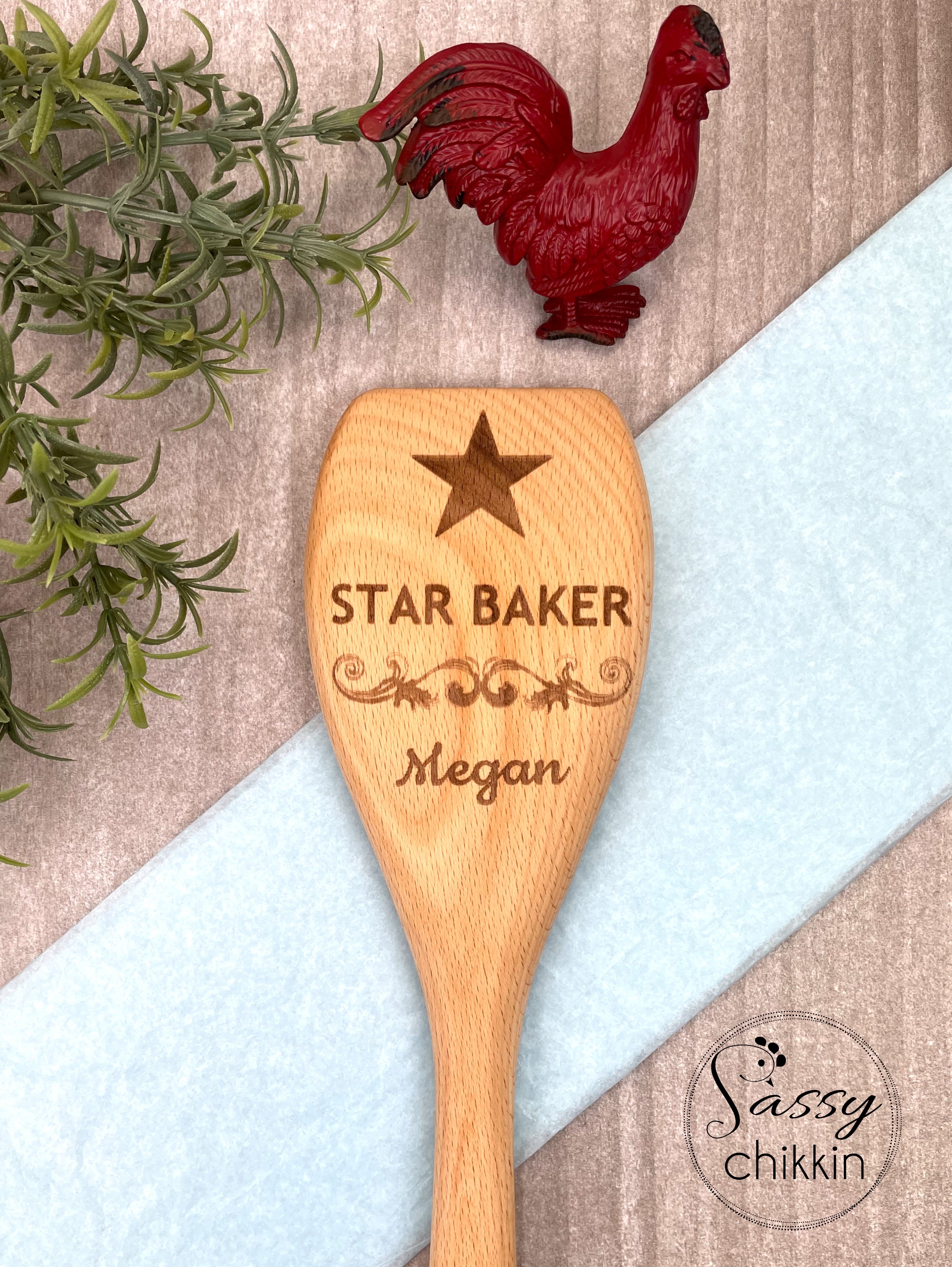 Star Baker wooden spoon personalized baking spoon image 0