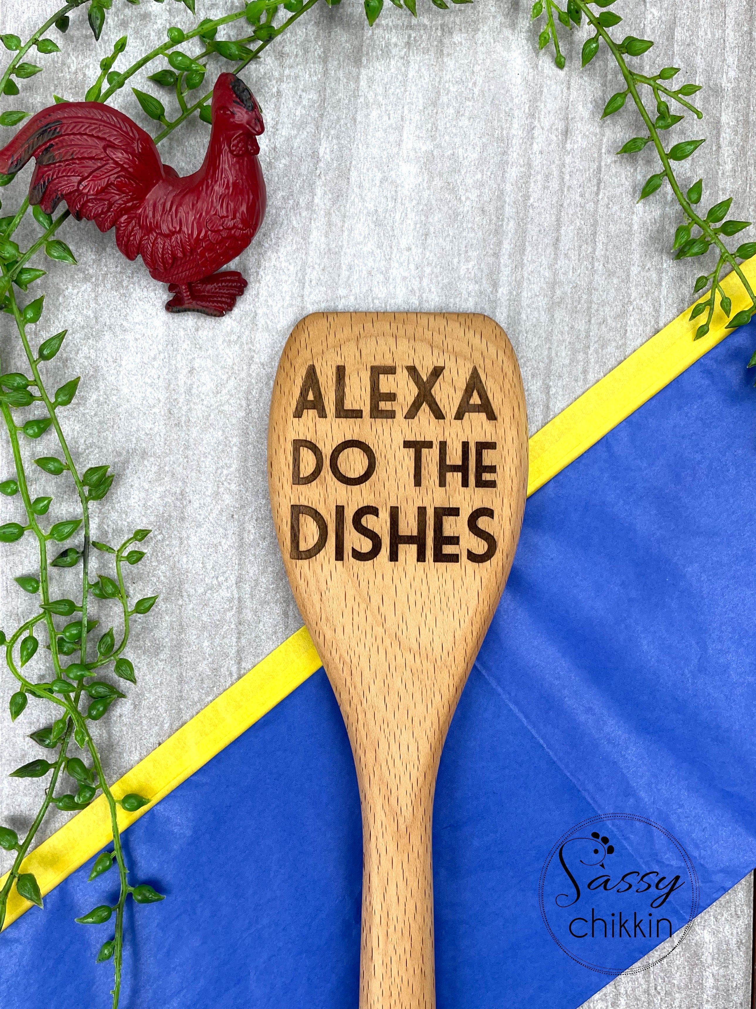 Alexa Do the Dishes Laser Engraved Wooden Spoon, Funny Housewarming Gift, Unique image 0